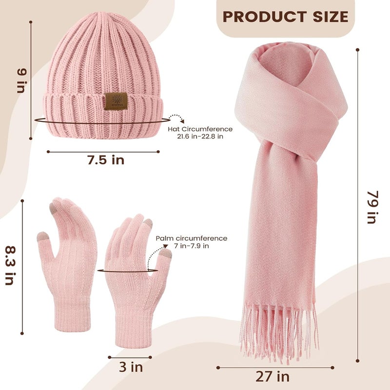 Premillow Women Winter Hat Beanie+Long Scarf+Touch Screen Gloves Set, Warm Clothes Set with Knit Fleece Lined for Women/Men Winter - Image 2